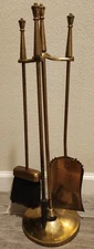 Vintage Fireplace Tool Set Solid Brass 3 Piece Set and Stand 25"