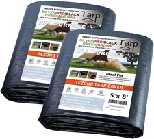 Tarps Heavy Duty Waterproof 5x8ft,Black Poly Tarp 12MIL Multipurpose Tarpauli...