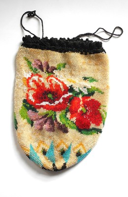 Antike Perlen Blumen Beutel Tasche, um 1900