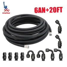 Fuel Line Hose Kit 6AN AN6 20FT Nylon Stainless Steel Braided Oil Hose Fittings