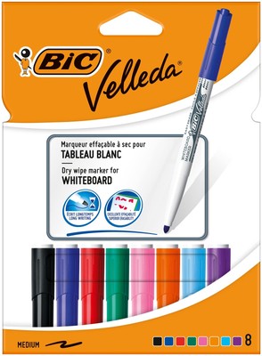 BIC Velleda, Whiteboard Marker Pens, Medium Point, Assorted Colours in Durable P