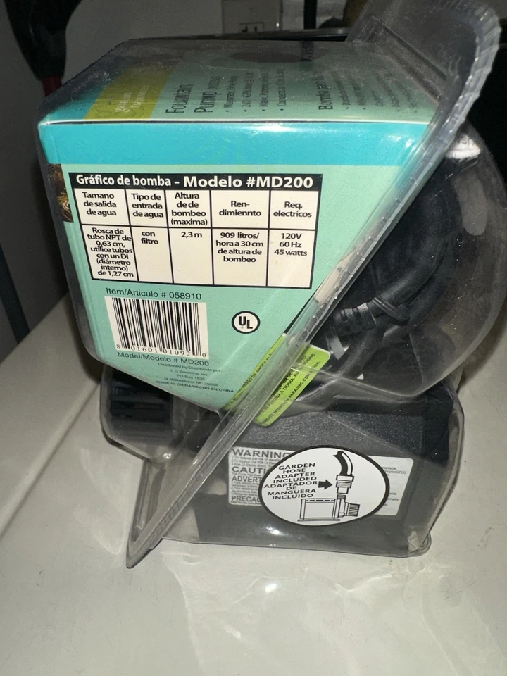 Bomba de agua fuente sumergible Garden Treasures MD200 240 GPH 120V Ac 60hz NUEVA Foto 2 de 4