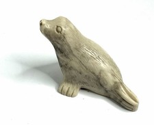 Hand Carved Stone Sea Lion Seal Figure Sea Life Gray Marble Vintage Decor