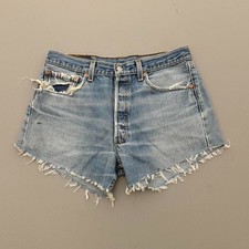 Vintage 90s Levis 501 Denim Shorts Cut Off Button Fly Blue Size True 32
