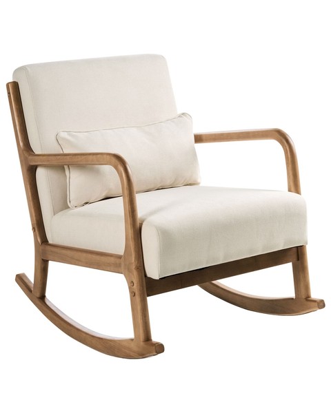 Schaukelsessel Stoffbezug Hellbeige Mit Dekokissen Armlehnen Tiefe SitzfläChe Sk-image