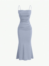 Gray MOD Solid Ruched Mermaid Hem Cami Dress Sz XS S M L