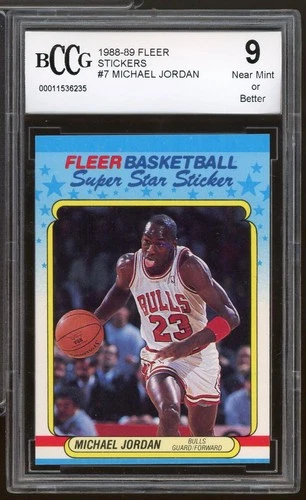 1988-89 Fleer Stickers #7 Michael Jordan Card BGS BCCG 9 Near Mint+