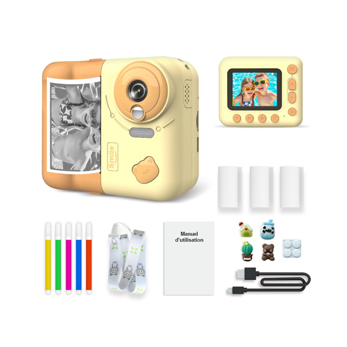 Appareil photo enfants Avizar Instakid jaune impression instantanee numerique