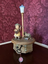 Vtg. Anri Thorens Music Box Swiss Made Rotating Wooden Girl Dog Plays Do Re Mi