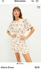Reformation Alaina Ivory Floral Mini Dress Short Sleeve Open Back Smocked 4