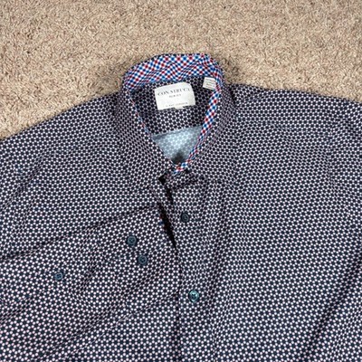 CONSTRUCT Mens Slim Fit Button Down Shirt 4 Way Stretch Geometric Print M |  eBay