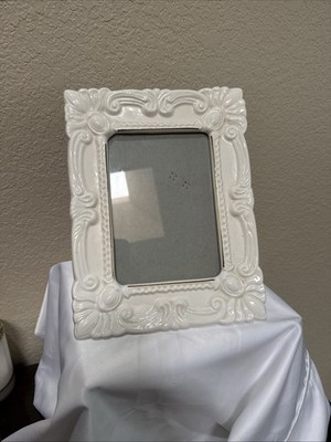 Burnes White Porcelain Frame With Gold 41/2 X 3 Pix 