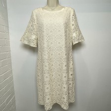 Liz Claiborne Ivory Lace Dress Size 14 Bell Sleeve Lined Shift