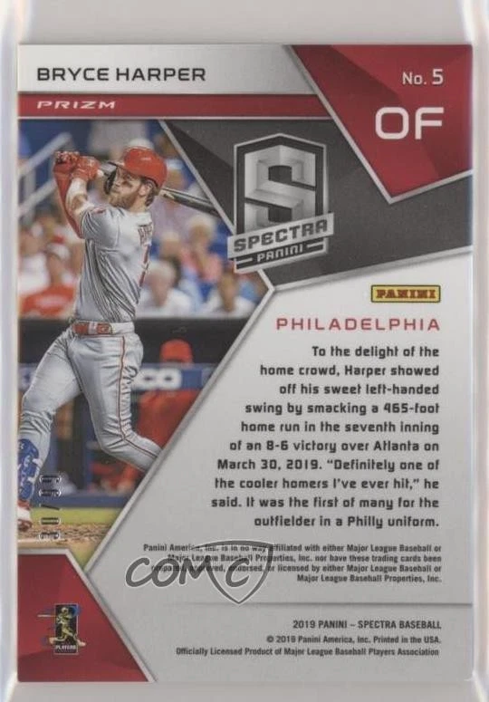 2019 Panini Chronicles Spectra Neon Blue Prizm /99 Bryce Harper #5 - Image 2 of 2