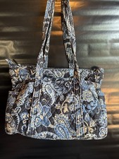 Retired Vera Bradley Large Windsor Navy Tote/Diaper Bag 6 Pockets 15"x12"x6"
