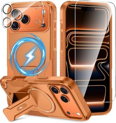 3 in 1 for iPhone 17 Pro Max Case, Invisible Kickstand, HD Screen Protector, Ora