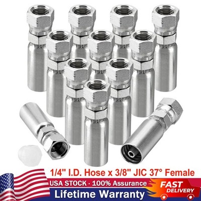 12Pack 1/4'' Hydraulic Hose Fitting 1/4'' I.D. Hose x 3/8'' JIC 37° Female w/ Cover