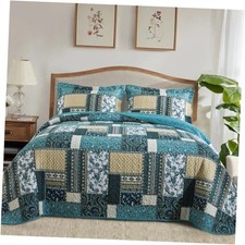Cotton Quilts King Size - Farmhouse Quilt KING  98 106 in  D Farmhouse Blue