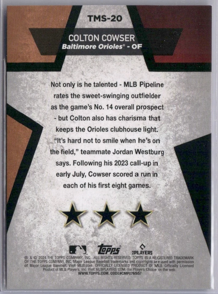 Colton Cowser Rookie RC SP 2024 Topps Mega Stars #TMS-20 Baltimore Orioles - Image 2 of 2
