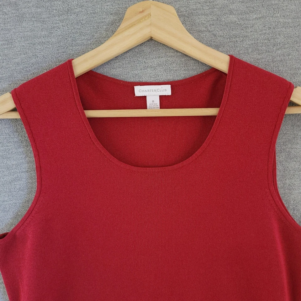 Camiseta sin mangas Charter Club para mujer roja mediana sin mangas mezcla de seda cuello redondo M Foto 2 de 4