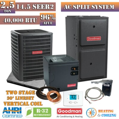 Goodman 2.5 Ton 14.5 SEER2 AC & Gas Furnace System 40K BTU Two-Stage Downflow