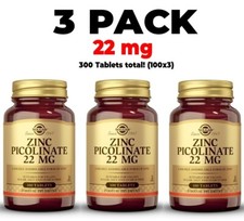 Solgar, Zinc Picolinate 22 mg, 3 PACK, 100 Tablets each 300 total 