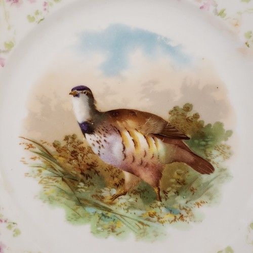 Antique Art Nouveau MZ AUSTRIA Game Bird Green Gold Porcelain Plates Bowl Set - Picture 7 of 13