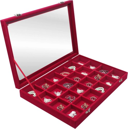 24 Grids Velvet Ring Jewelry Storage Organizer Display Storage Box Holder