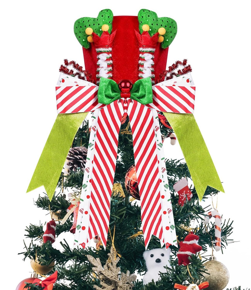Christmas Tree Topper Hat Elf Legs Xmas Tree Toppers Large Red Velvet Hat 