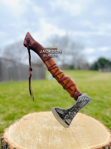 Custom Handmade Carbon Steel Viking Axe - Hunting Battle Axe With Leather Sheath - Picture 3 of 5