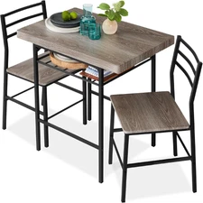 3-Piece Dining Set, Space Saving Dinette,w/Steel Frame, Built-in Storage Rack