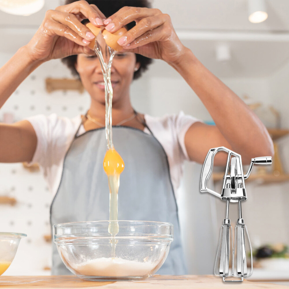 Egg Beater Manual Crank Hand Mixer Blender Stainless Steel Kitchen Tool