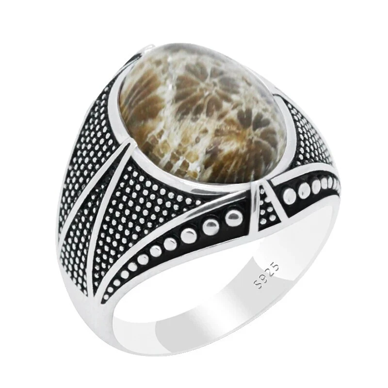Coral Stone Sterling Silver Jewelry for Men