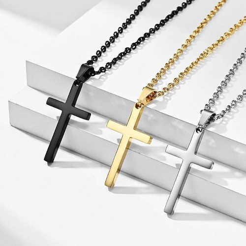 Edelstahl kleines Kreuz Halskette schlicht Anhänger Kette Herren Damen für Junge Mädchen - Bild 5 von 11