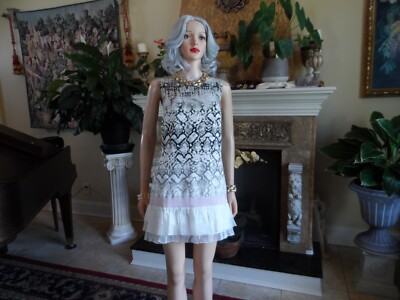 Giambatista Balli Silk Black-White Python Print Dress w/Ruffle Detail Size XXS