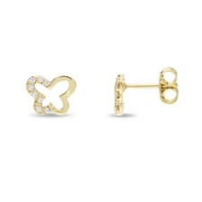 Butterfly Earrings for Girls in 18k Yellow Gold with White Zircons