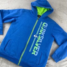 Vintage Quicksilver Hoodie Boys XL 18-20 Blue Sherpa Lined Full Zip SpellOut Log