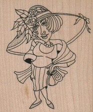 Lady in Huge Hat 3 x 3 1/2" Rubber Stamp, People Stamp, Woman Stamp