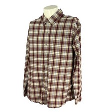 Eddie Bauer Men's Classic Fit Long Sleeve Brushed Cotton Burgundy Plaid Shirt XL