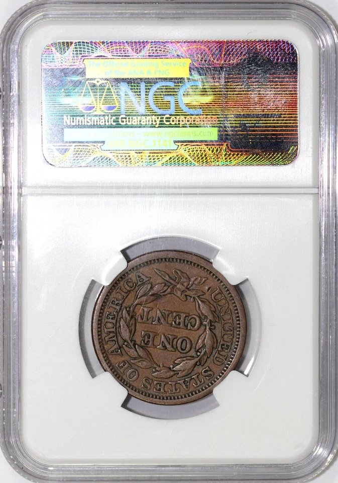 1848 1c N-5 Braided Hair Large Cent NGC VF 35 - Image 4 of 4