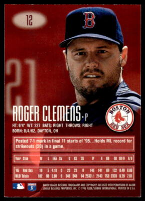 1996 E-Motion XL #12 Roger Clemens BASEBALL Boston Red Sox | eBay
