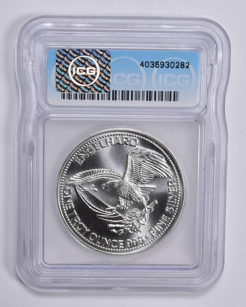 MS70 1985 Engelhard American Prospector 1 Troy Oz Silver Round ICG