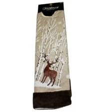 Elk Deer The Christmas Shoppe Tree Skirt Rustic Forest Tan Brown Faux Fur NWT