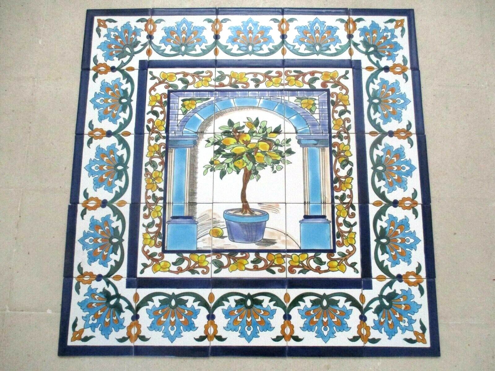 Hand painted Ceramic tile art panel Mosaic mural Backsplash Lemon Tree