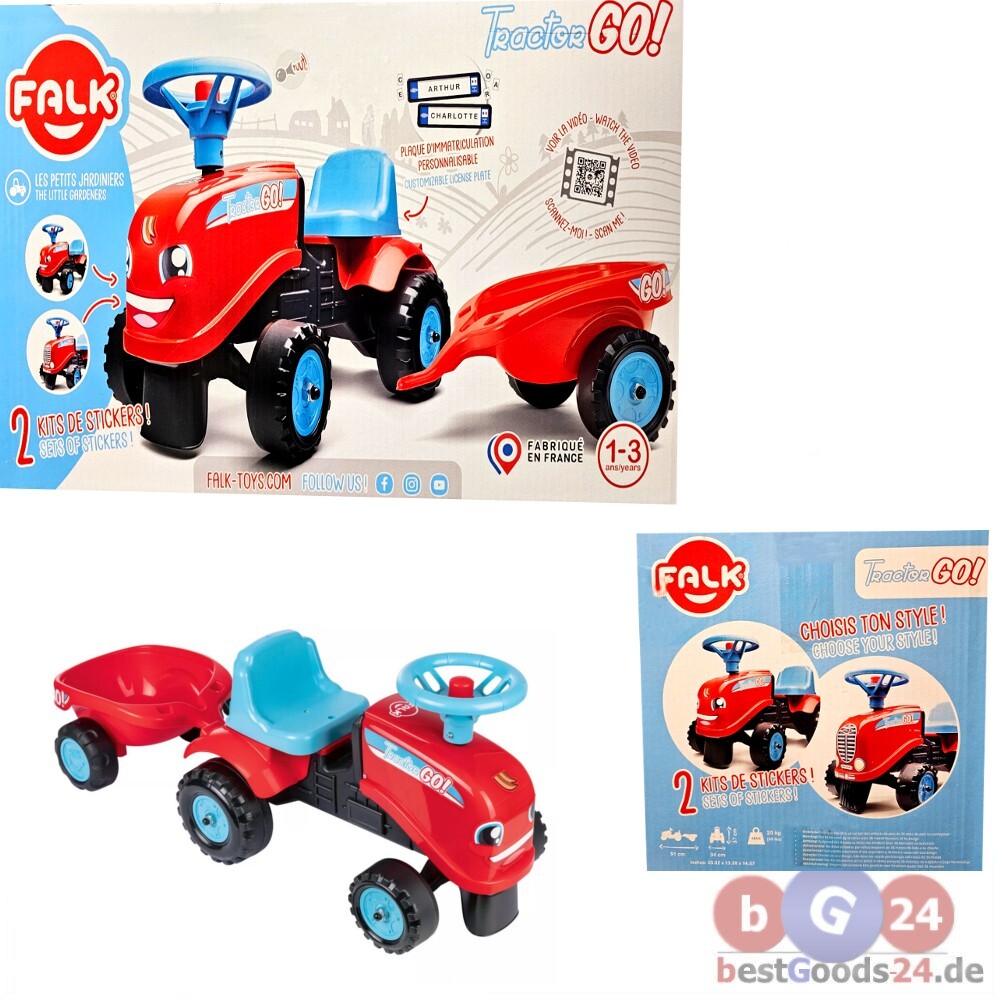 Falk Go Roter Traktor mit Anhänger Rutschauto Kinderfahrzeug Spieltraktor