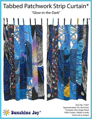 Glow In The Dark Patchwork Curtains Tabbed Single Panel Funky 56.5 x 85 Inches
