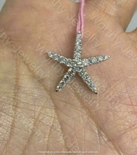 14K White Gold Finish 1.10Ct Round Cut Diamond Starfish Pendant 18" Free Chain