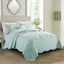 Oversized Queen/King 4Piece Quilt Set Elegant Damask Embroidery Soft Lightweight