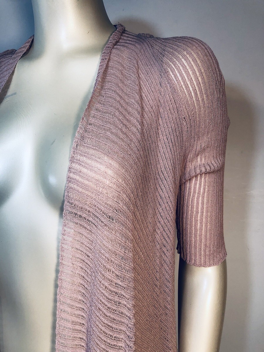 Eileen Fisher Sheer Open Cardigan S blush pink sheer half sleeve