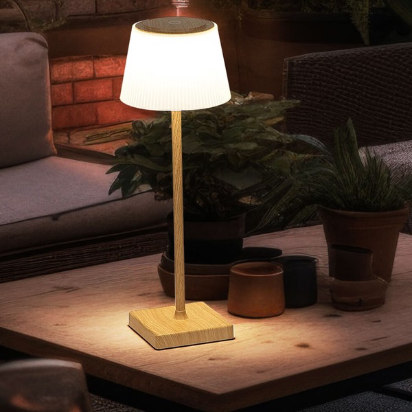 Tischleuchte Tischlampe AußEnleuchte Gartenlampe Holzoptik Touchdimmer Cct Led-image